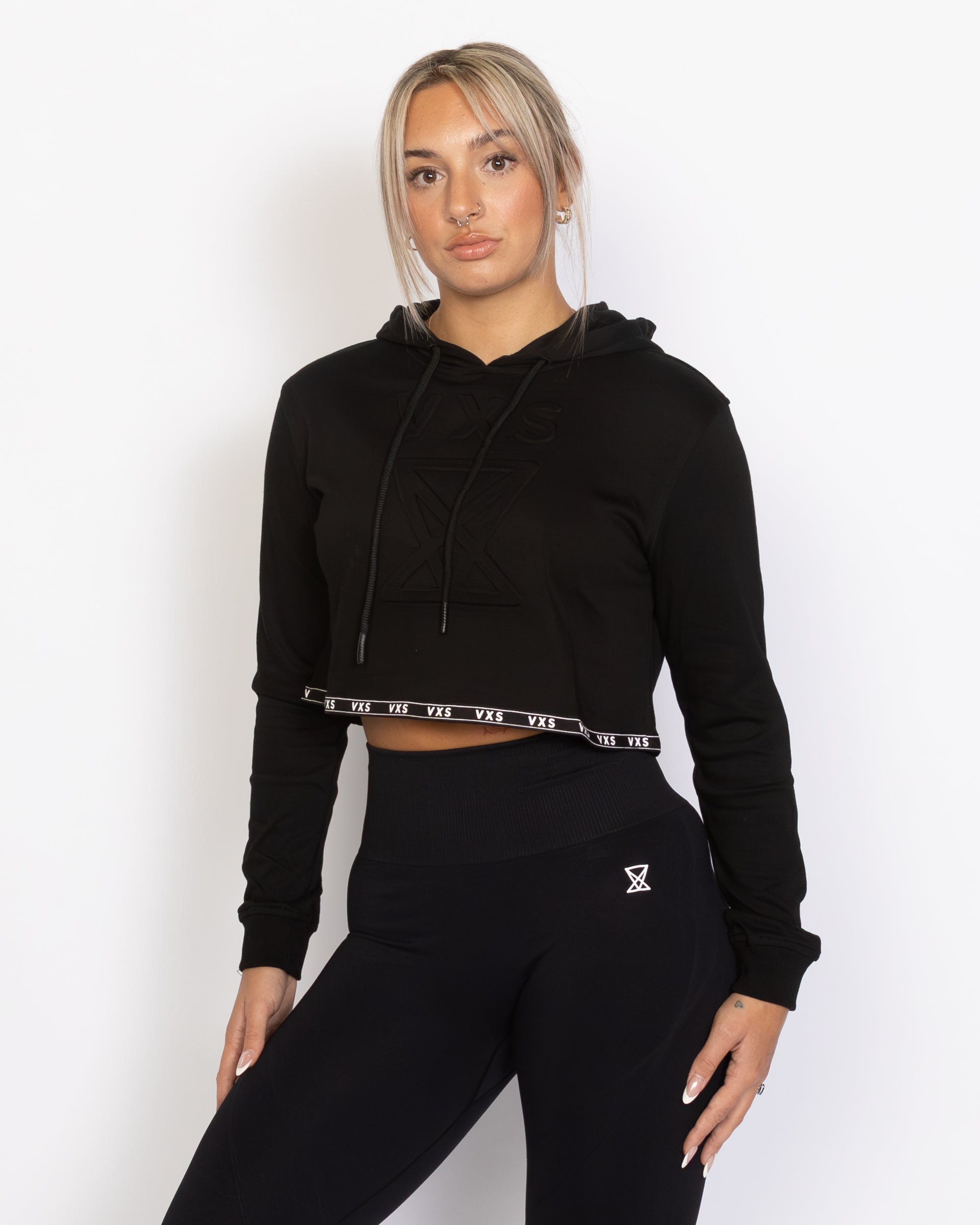 Core Crop Hoodie Black Women's Gym Top VXS Gym Wear