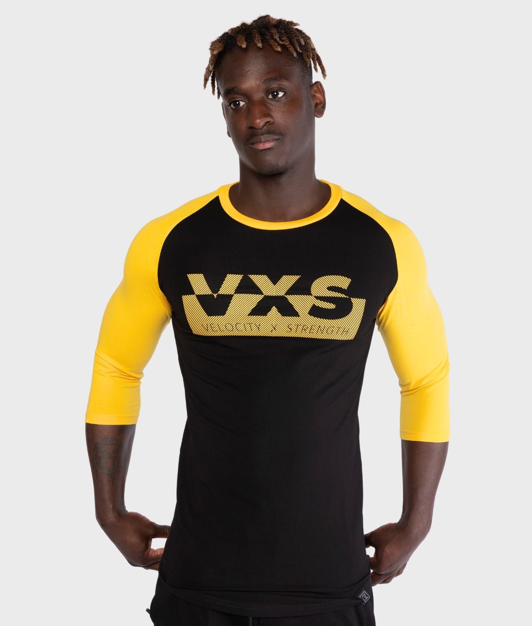 Divert 3/4 Sleeve T-Shirt [Black/Yellow] - VXS GYM WEAR